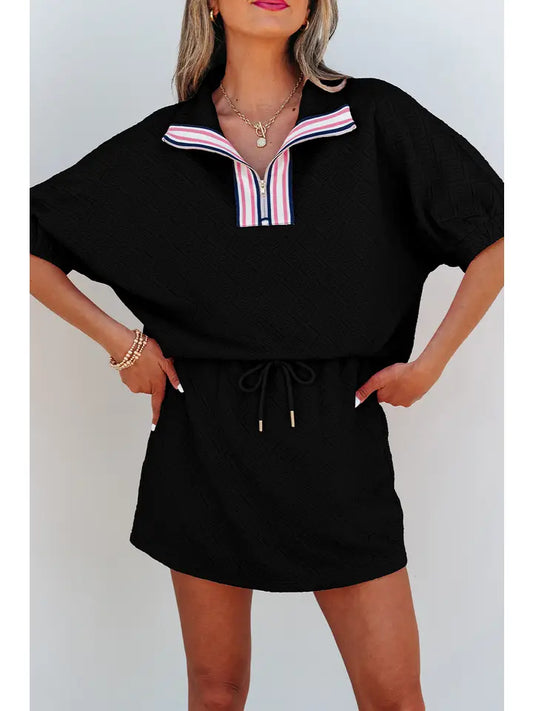STRIPED COLLAR SKORT SET
